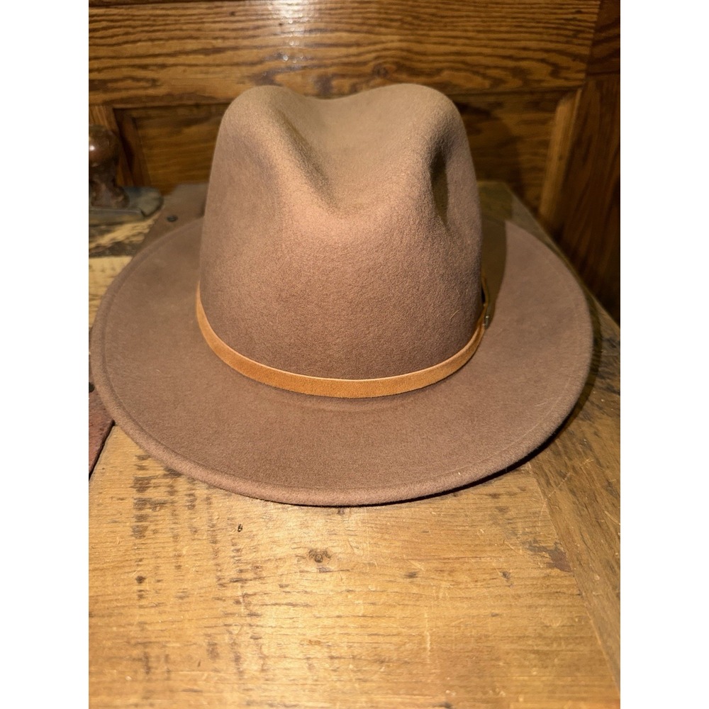 Eddie Bauer Wool Fedora Hat Brown 100% Felt Wool Made in USA Leather Trim